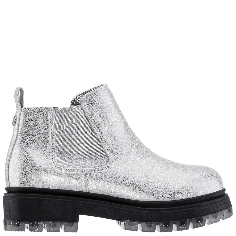 Nina Prisila Boots Girls US 2 Silver Shimmer Lug Sole Round Toe Chelsea ZAP1177
